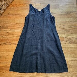 Black Linen Dress Eileen Fisher Large L Sleeveless Scoop Neck Pockets